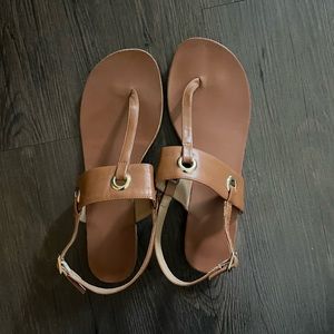 LOFT Brown leather & gold sandals